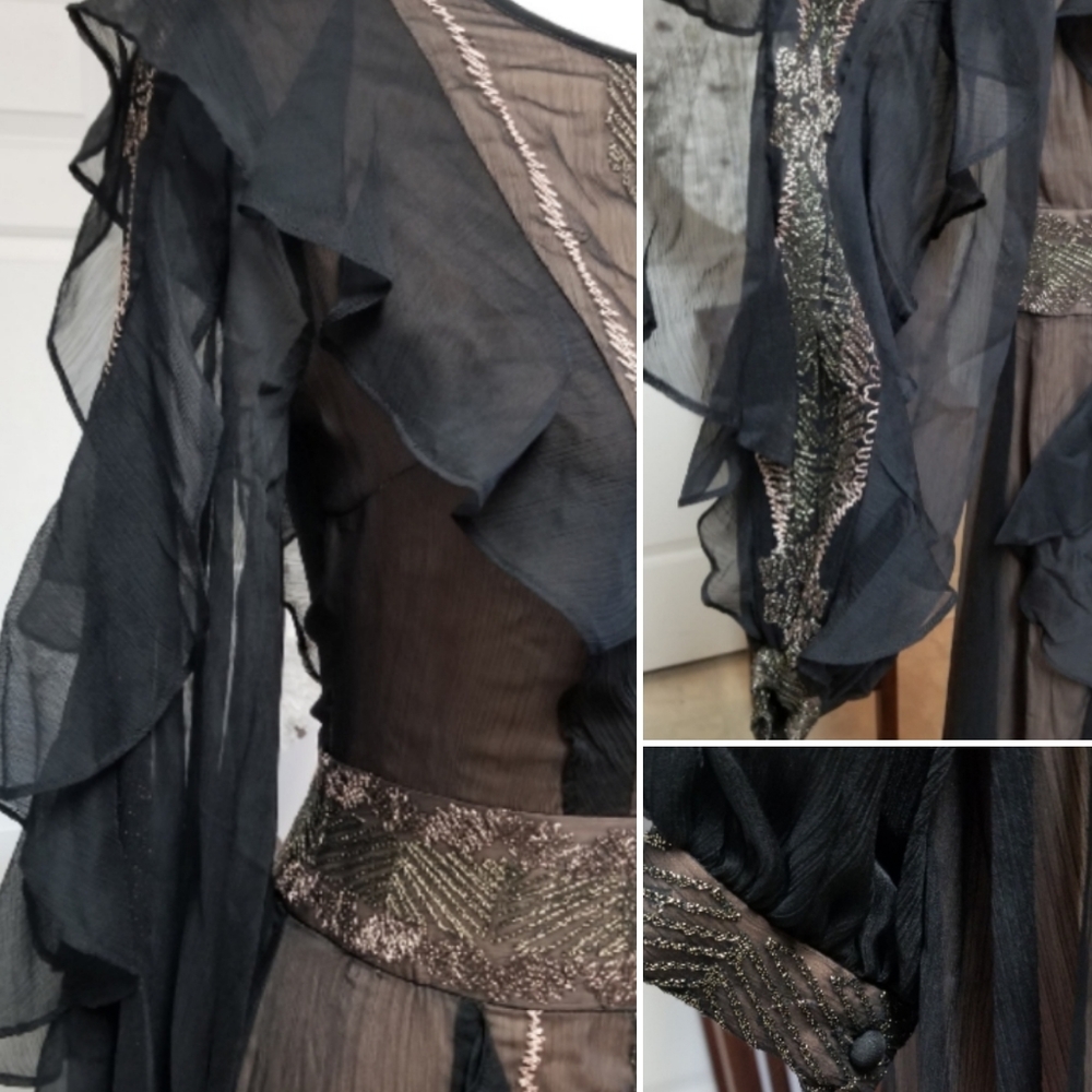 🆕️⬇️🎉HOST PICK🎉 BCBGMaxAzria Chiffon Embroidered Ruffle Maxi Dress - Picture 3 of 9